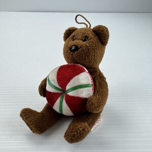 Ty Jingle Beanies Yummy Bear Ornament 2005 Christmas Plush Peppermint Candy